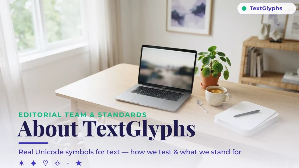 About TextGlyphs editorial team — real Unicode symbols for text