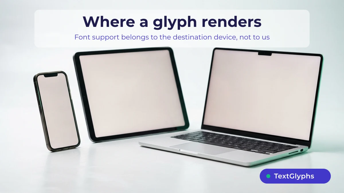 Where a glyph renders depends on the destination device, not on TextGlyphs