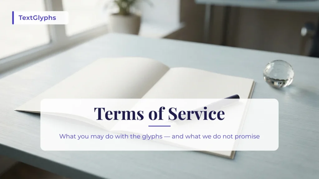 TextGlyphs terms of service: free tools, public Unicode characters