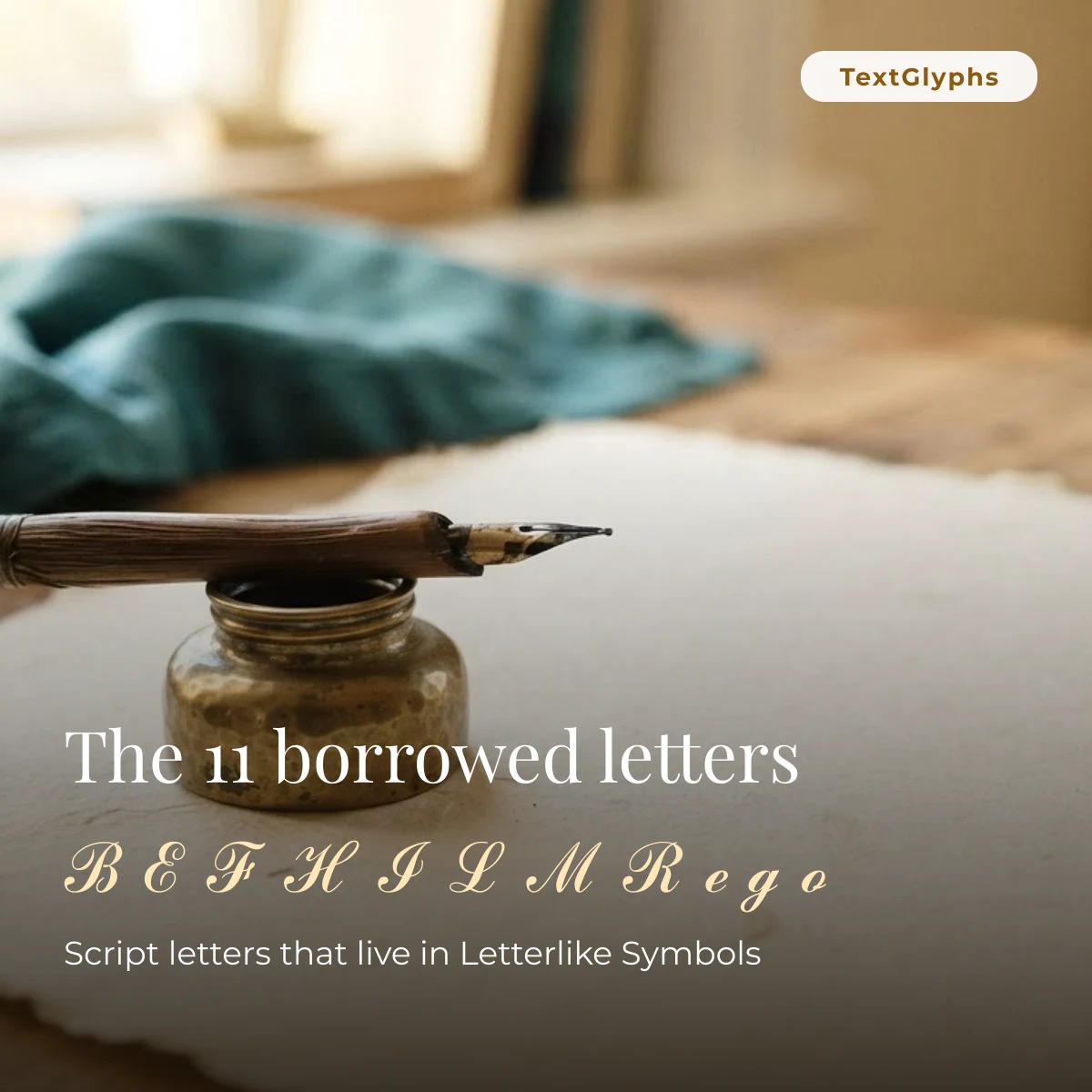 The 11 cursive script letters Unicode stores in Letterlike Symbols such as ℬ ℰ ℯ ℊ ℴ