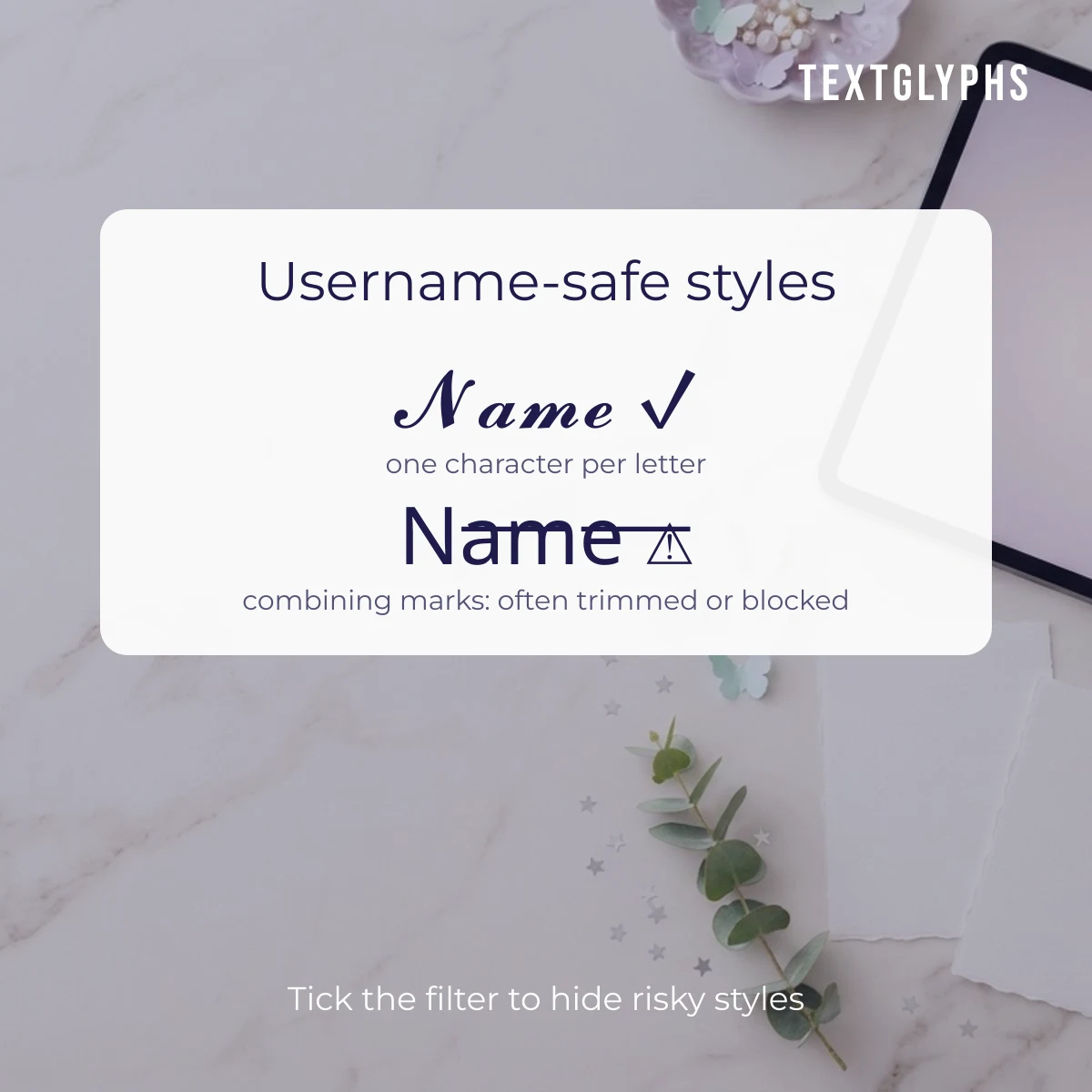 Fancy text styles that are safe for usernames compared with combining mark styles