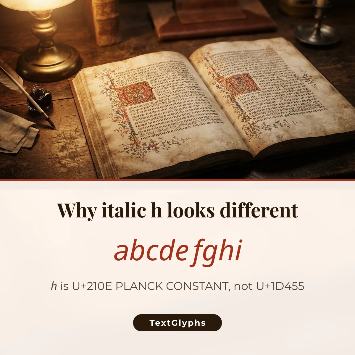 Serif italic alphabet where h is U+210E Planck constant