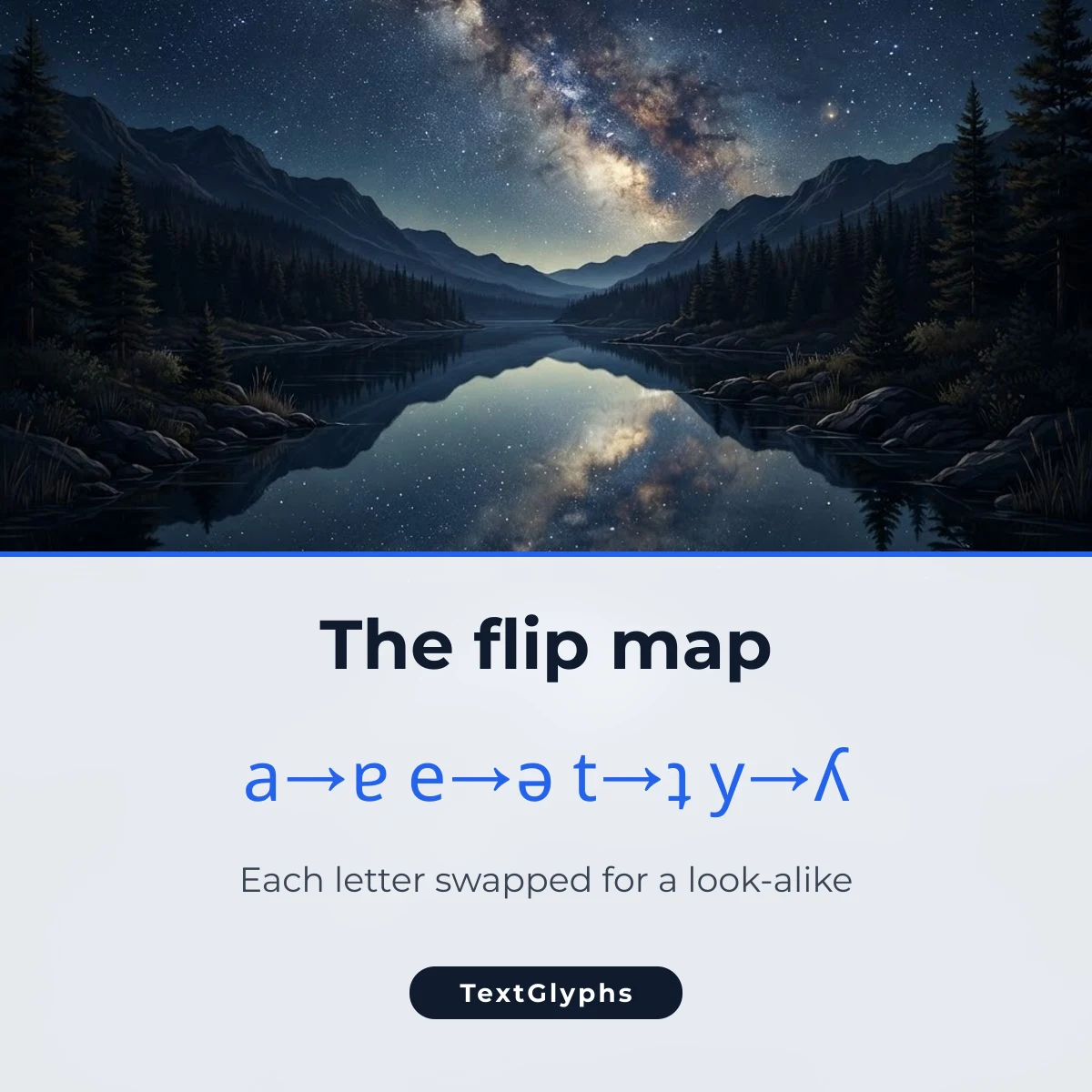Upside down text flip map: a to ɐ, e to ǝ, t to ʇ